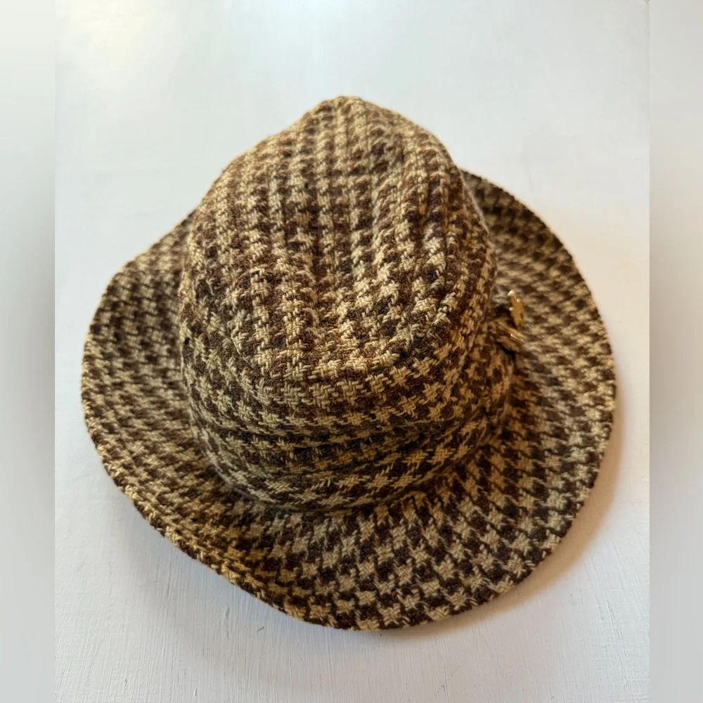 Brown Houndstooth Fedora Hat